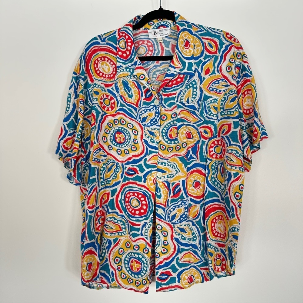 Vintage Braemar x Jeremy Scott Abstract Print Viscose Shirt L